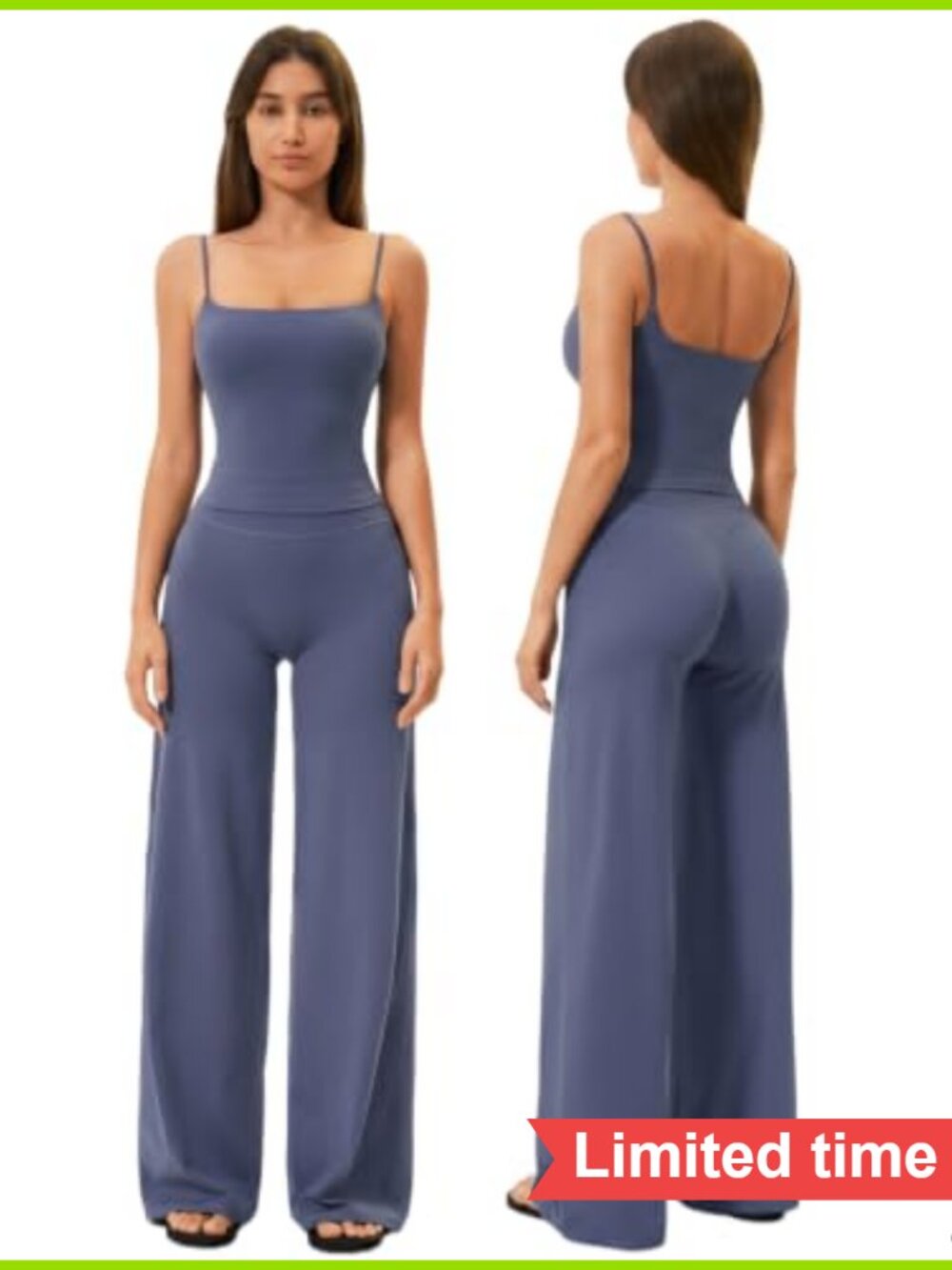 Women's 2-Piece Workout Set with Spaghetti Strap Crop Top & Wide Leg Pants,